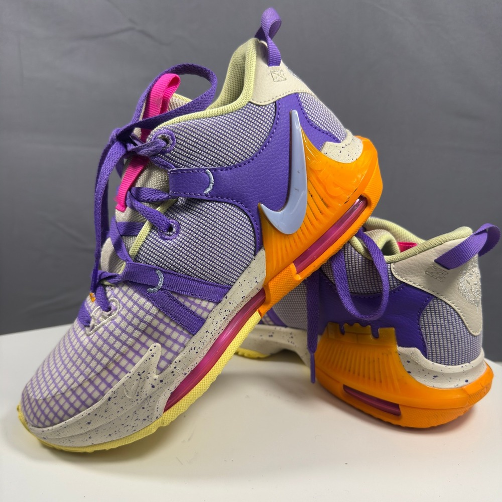 Nike LeBron 19 Low Kids 6.5Y Purple Orange DQ8650-101 Basketball Sneakers